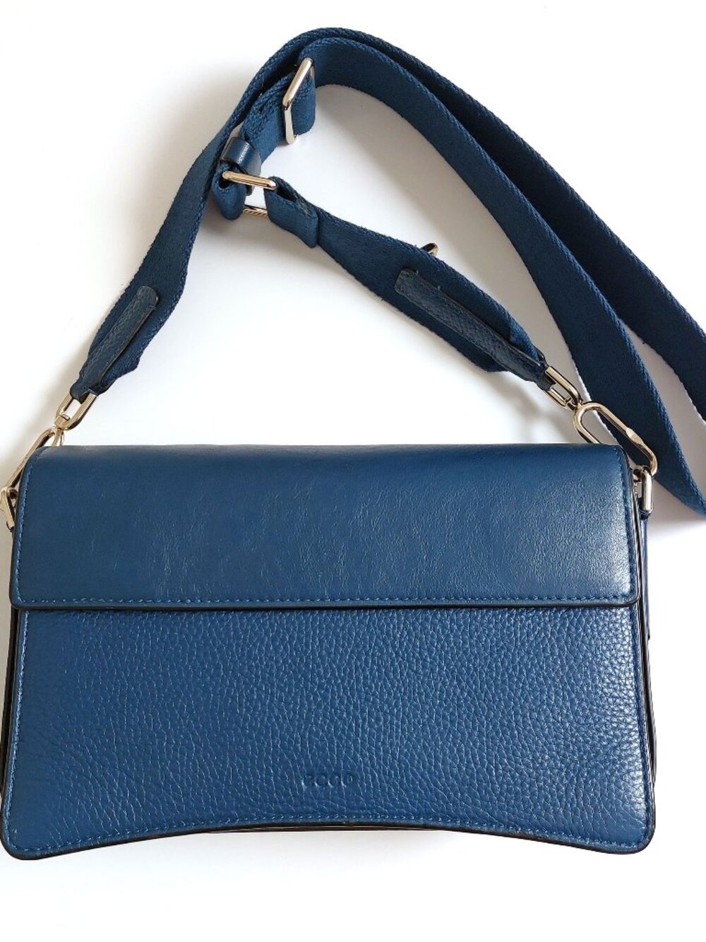 ECCO Pinch Bag Large Seaport Teal Blue Leather Crossbody w/ Canvas Strap Unisex